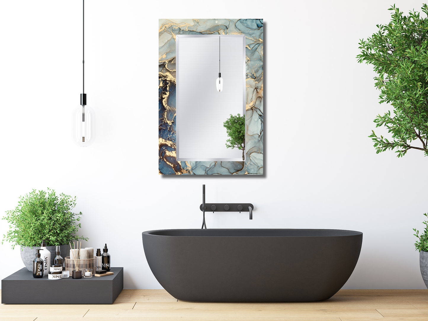 Dekoratif Mermer Desenli Ayna - Boy Aynası - Ev Dekorasyonu - Modern Tasarım Ayna - Banyo Aynası - Lavabo Aynası