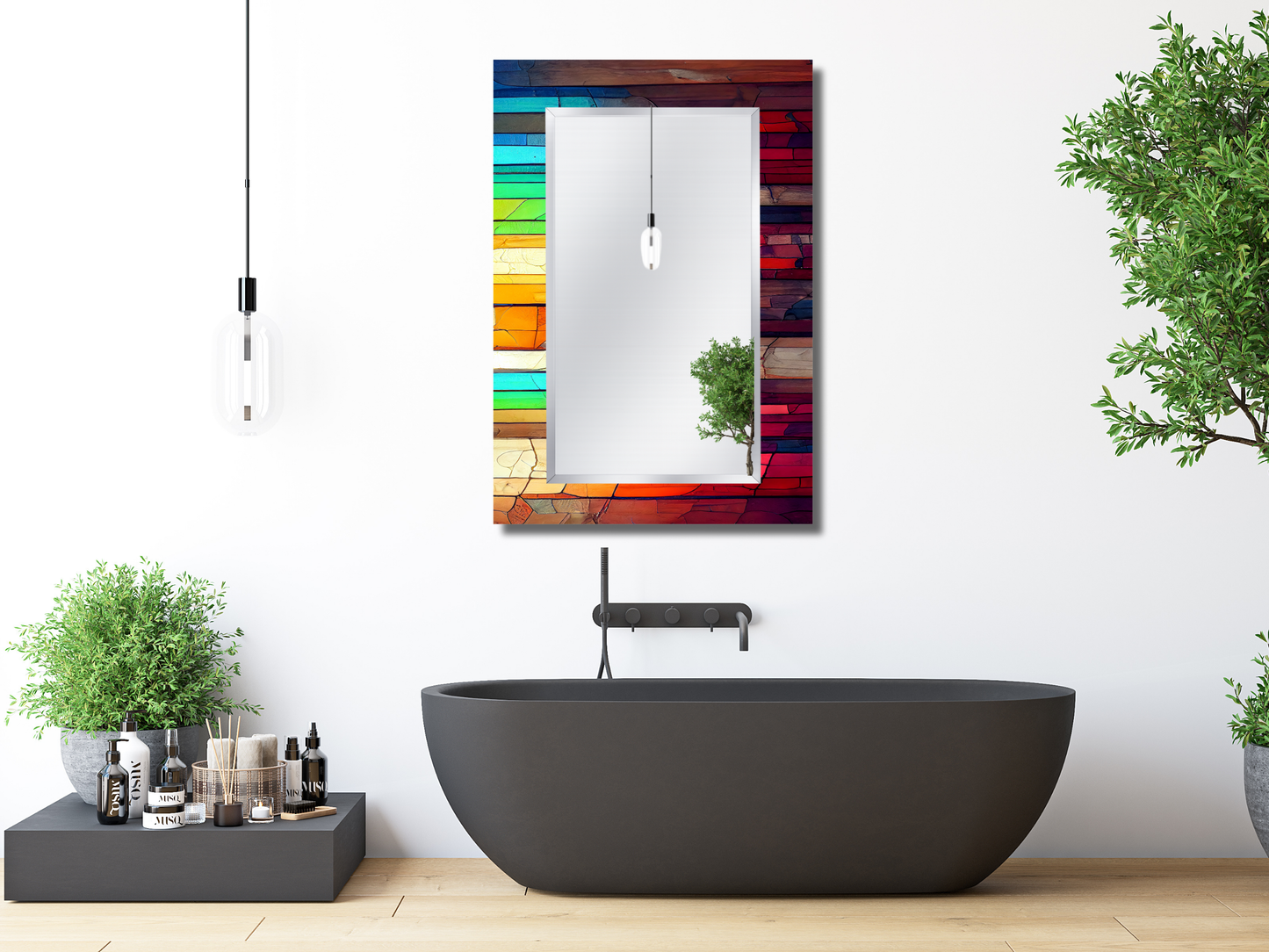 Renkli Vitray Desenli Ayna - Dekoratif Ayna - Boy Aynası - Banyo Aynası - Modern Ev Dekorasyonu