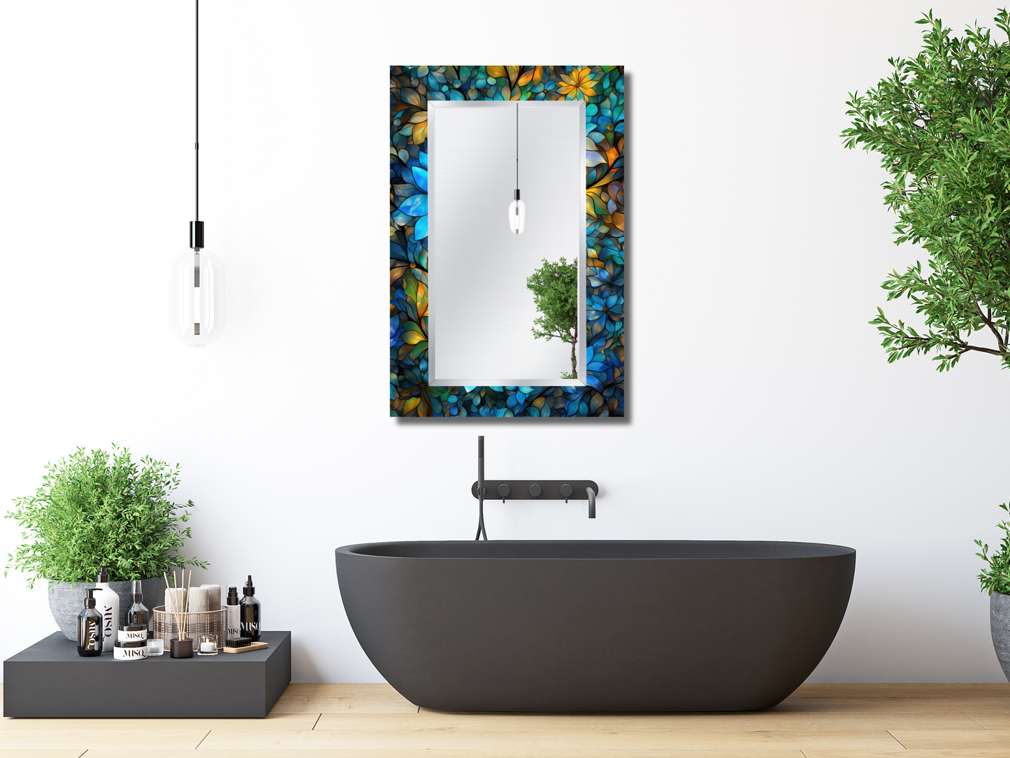 Botanik Desenli Ayna - Dekoratif Ayna - Boy Aynası - Banyo Aynası - Ev Duvar Dekoru