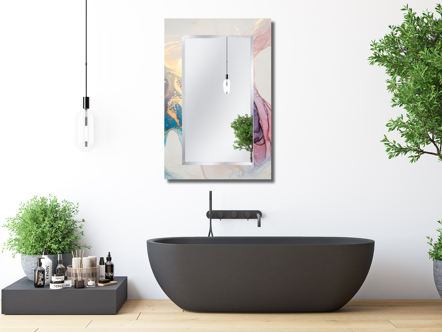 Dekoratif Mermer Desenli Ayna - Modern Tasarım Ayna - Banyo Aynası - Antre & Hol için Minimalist Ayna
