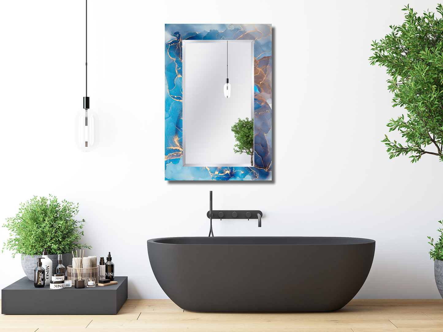 Dekoratif Mermer Desenli Ayna - Boy Aynası - Duvar Dekoru - Modern Tasarım Ayna - Banyo Aynası