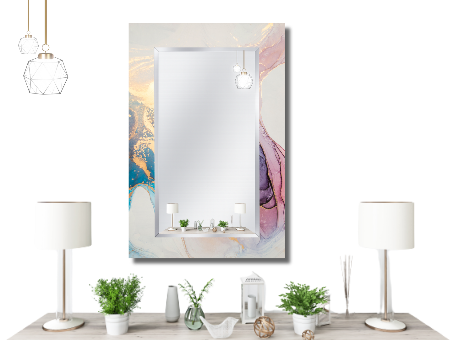 Dekoratif Mermer Desenli Ayna - Modern Tasarım Ayna - Banyo Aynası - Antre & Hol için Minimalist Ayna