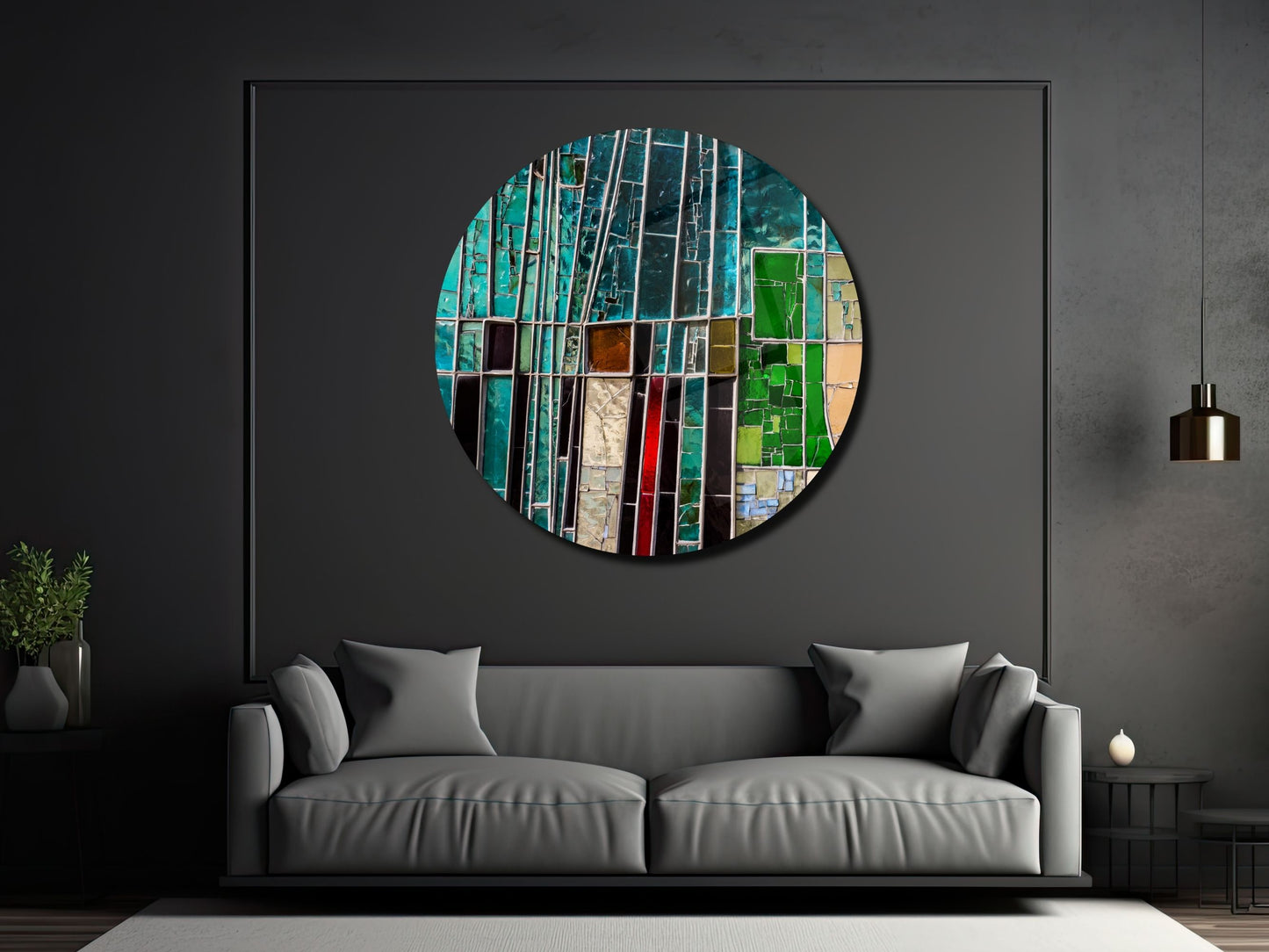 Soyut Geometrik Vitray Cam Tablo - Modern Ev ve Ofis Dekoru