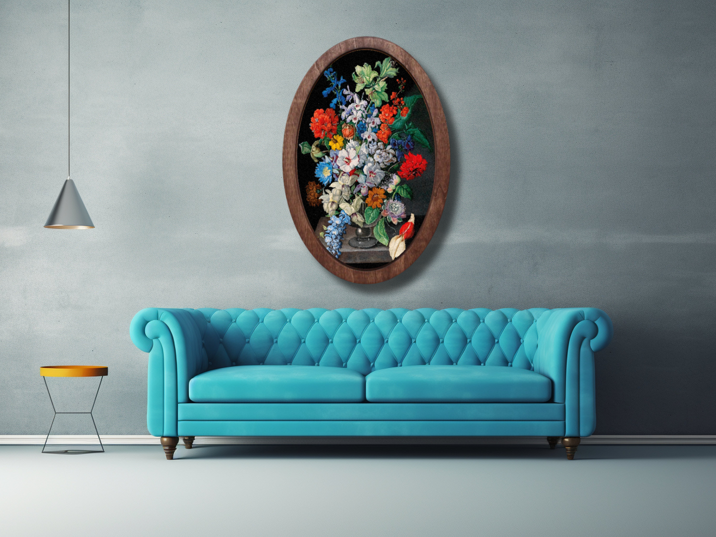 Vintage Stil Çiçek Ahşap Tablo – Klasik Oval Duvar Dekoru - Bohem Dekoratif Duvar Tablo