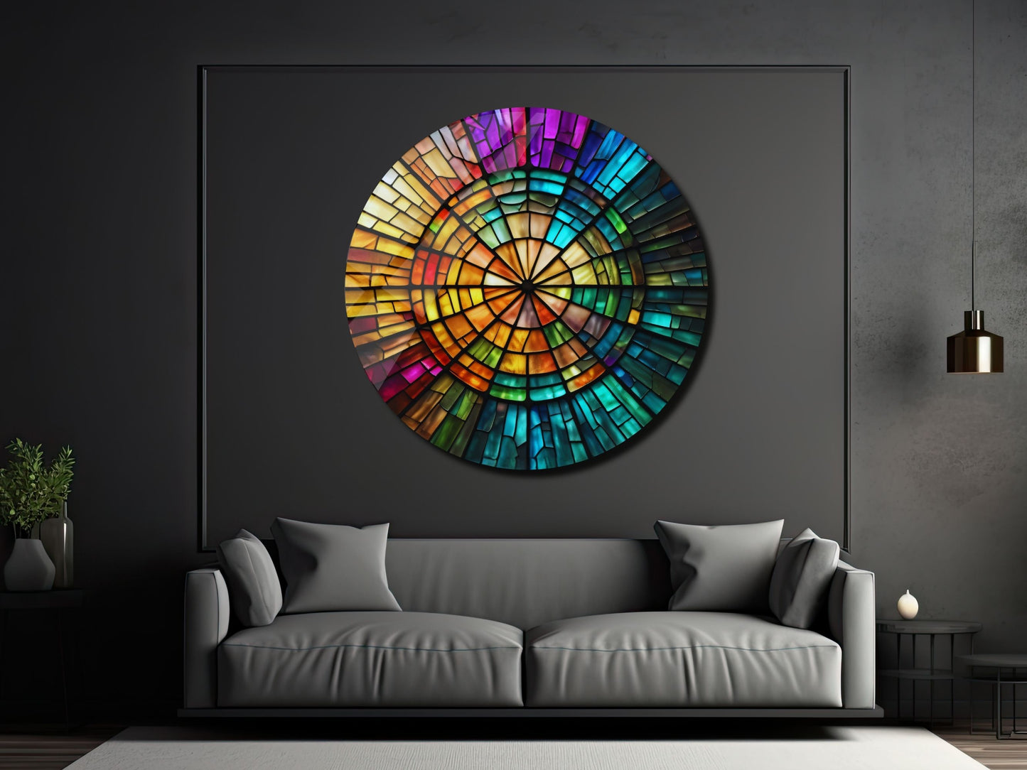 Spiral Vitray Desenli Renkli Cam Tablo – Yuvarlak Modern Duvar Dekoru