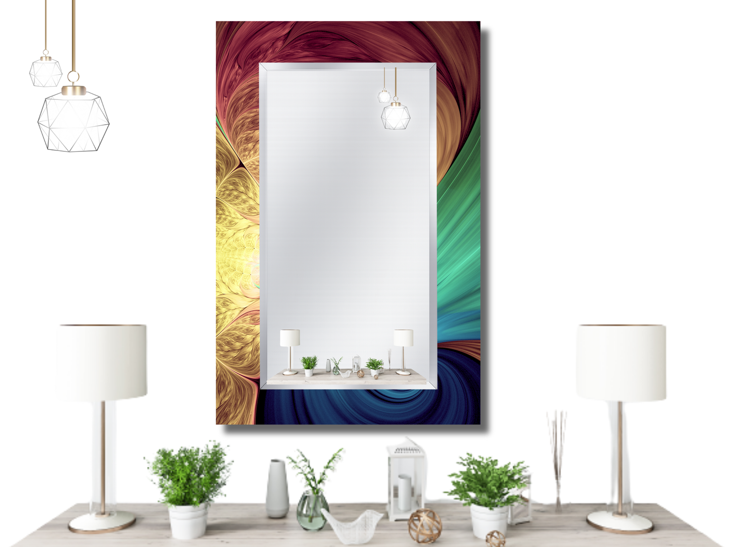 Soyut Desenli Ayna - Modern Tasarım Boy Aynası - Banyo Aynası - Ev ve Ofis Duvar Dekoru