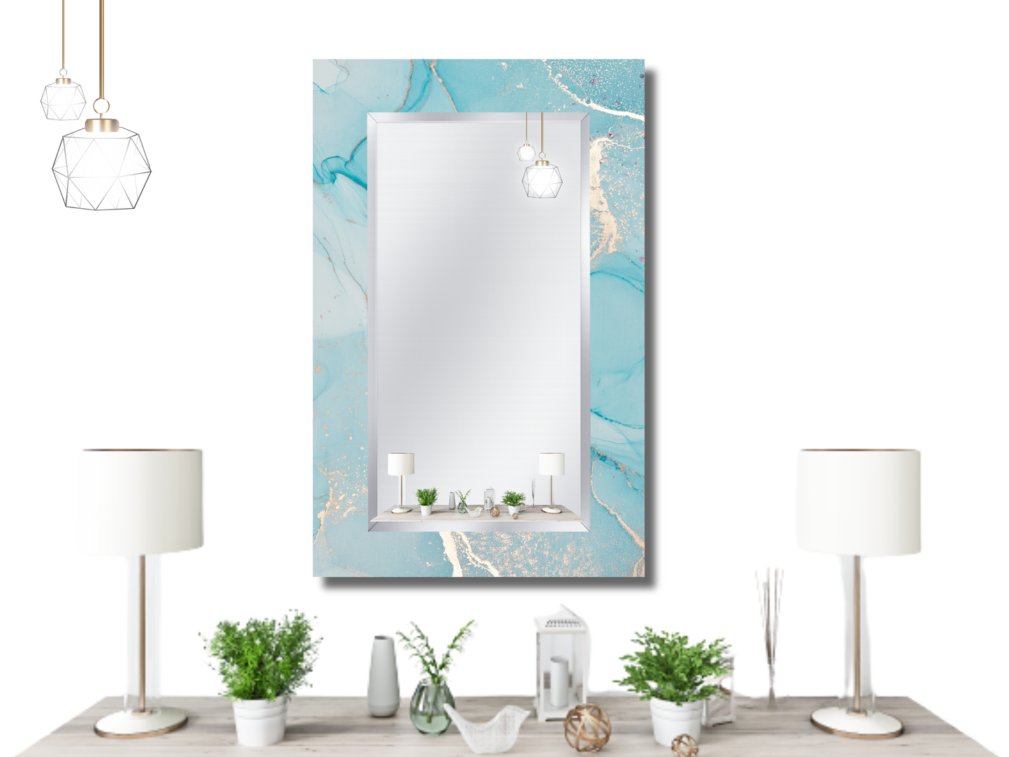 Dekoratif Mermer Desenli Ayna - Modern Tasarım Ayna - Banyo Aynası - Minimalist Ayna