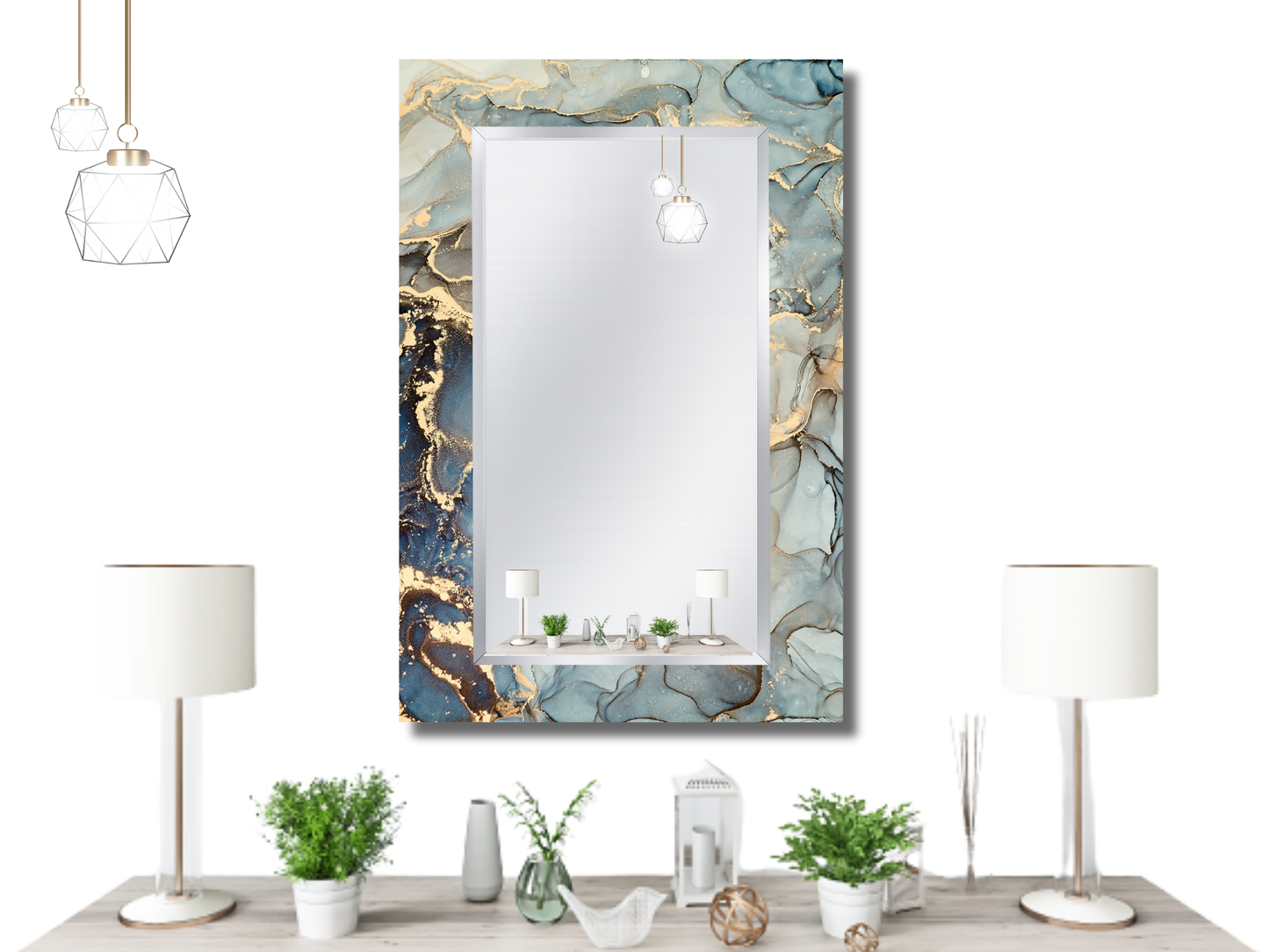 Dekoratif Mermer Desenli Ayna - Boy Aynası - Ev Dekorasyonu - Modern Tasarım Ayna - Banyo Aynası - Lavabo Aynası