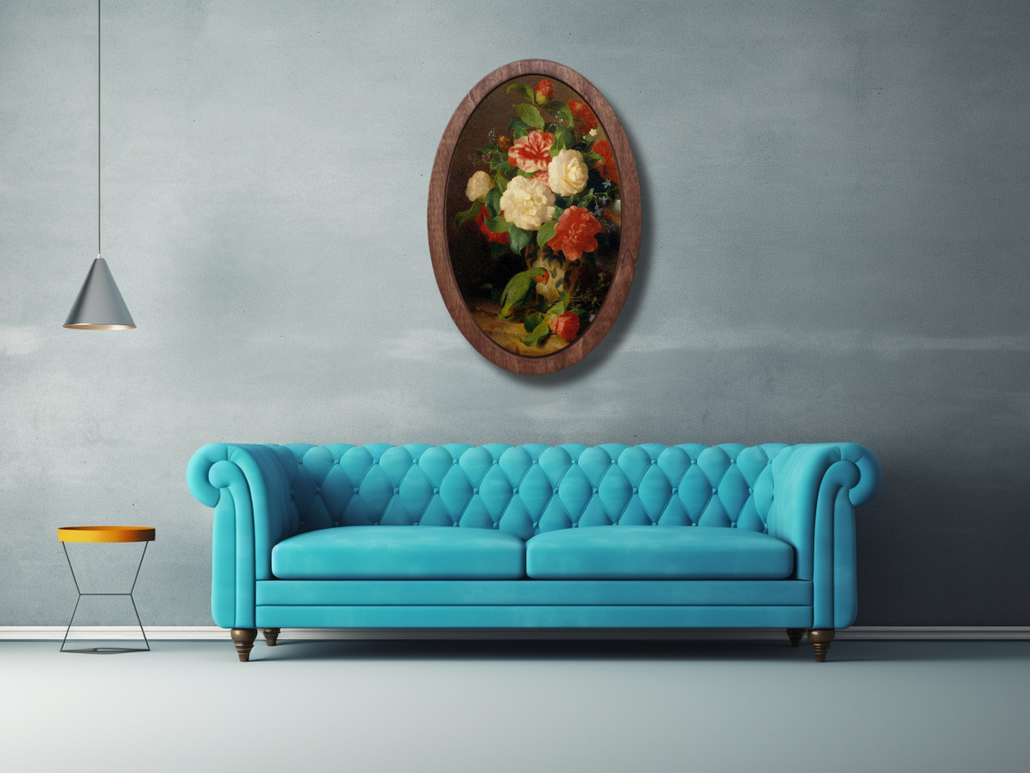 Vintage Çiçek Ahşap Tablo – Klasik Oval Duvar Dekoru - Dekoratif Duvar Tablosu