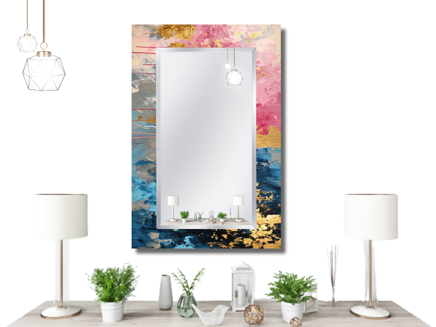 Dekoratif Renkli Mermer Desenli Ayna - Modern Tasarım Ayna - Banyo Aynası - Minimalist Boy Aynası