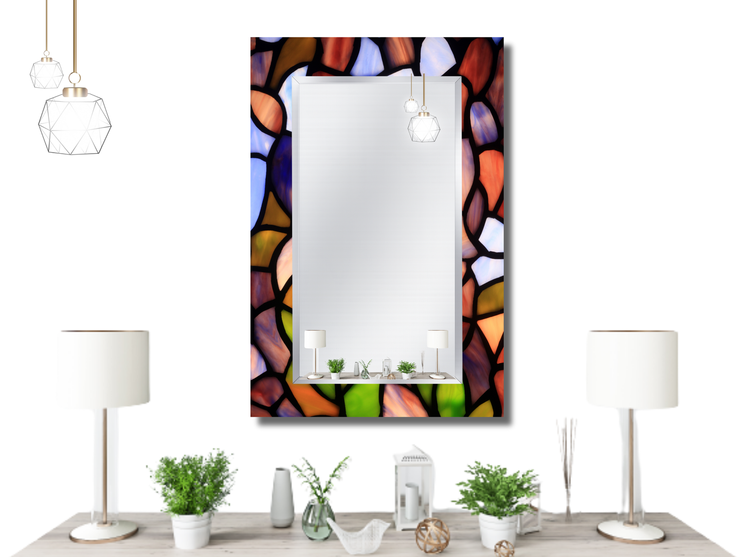 Vitray Desenli Ayna - Dekoratif Ayna - Boy Aynası - Modern Ev Dekorasyonu