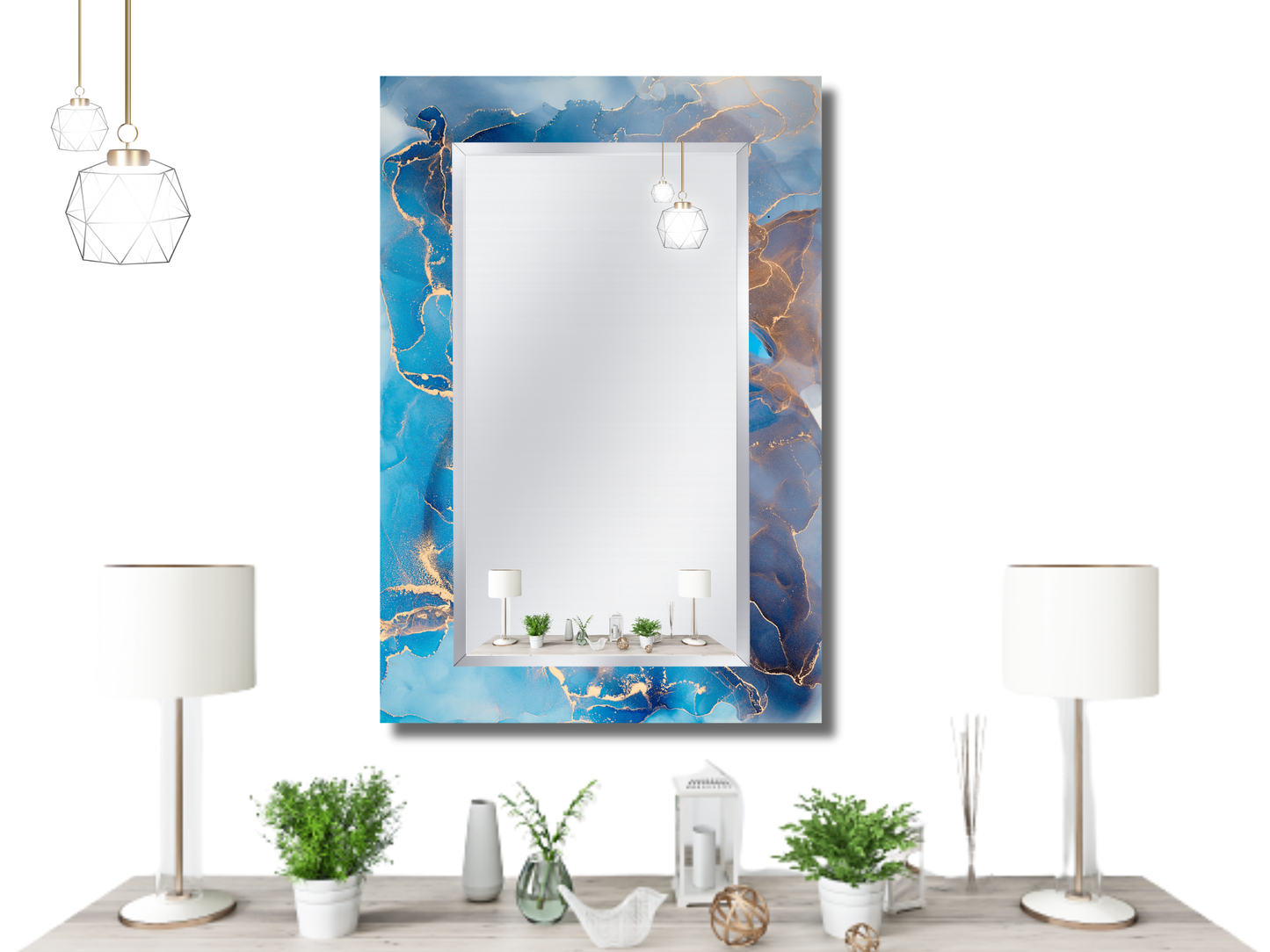 Dekoratif Mermer Desenli Ayna - Boy Aynası - Duvar Dekoru - Modern Tasarım Ayna - Banyo Aynası