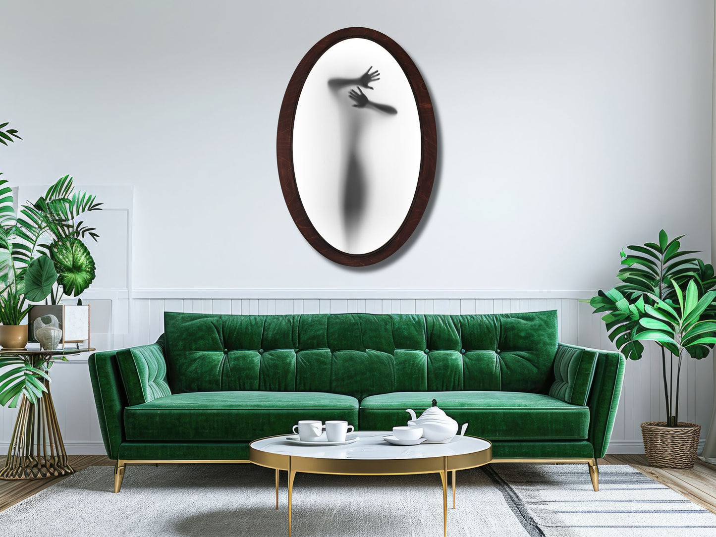 Soyut Silüet Temalı El Yapımı Oval Ahşap Tablo - Modern Gotik Duvar Dekoru