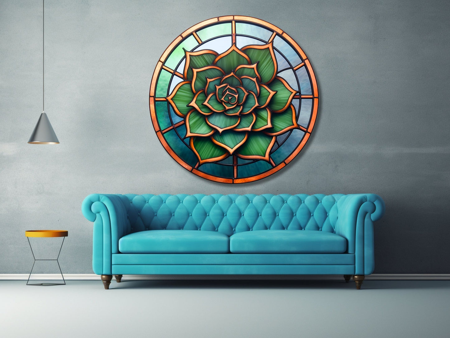 Lotus Vitray Stil Yuvarlak Cam Tablo – Modern Duvar Dekoru
