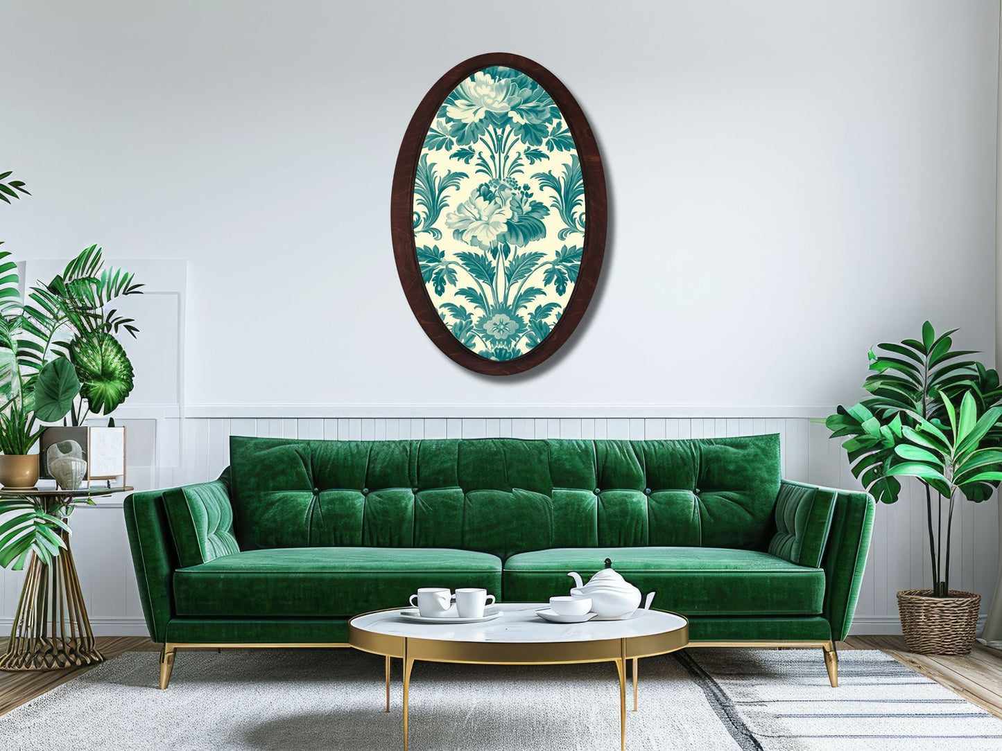Vintage Güllü Çiçek Deseni Ahşap Tablo – Klasik Oval Duvar Dekoru - Dekoratif Duvar Tablosu