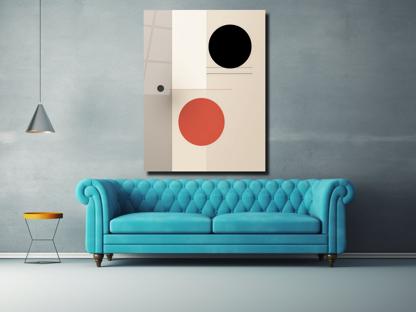 Siyah & Kiremit Renkli Daireler Cam Tablo – Minimalist Ev Dekoru