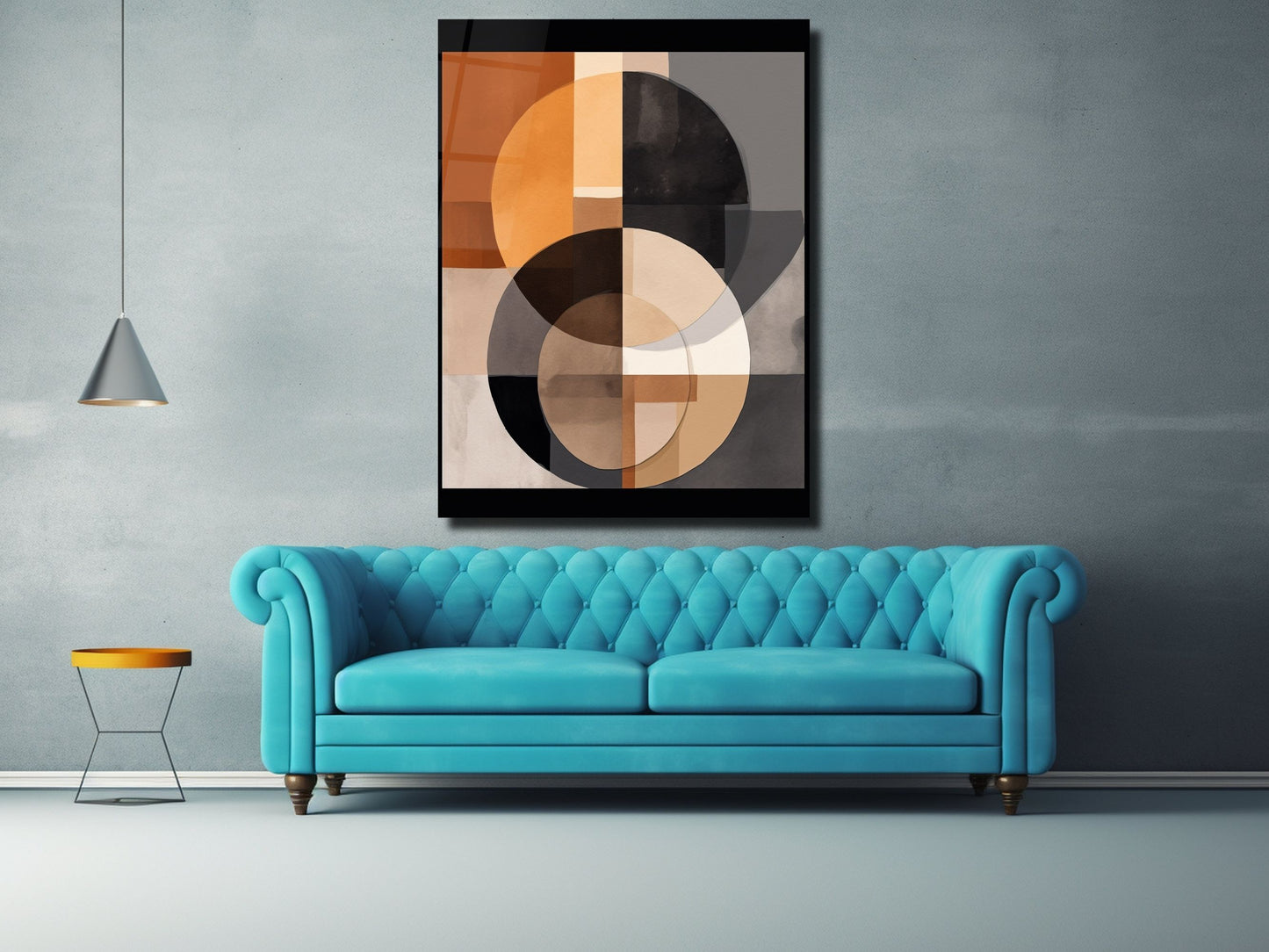 Kahve Tonlarında Soyut Cam Tablo – Geometrik Modern Duvar Tablosu