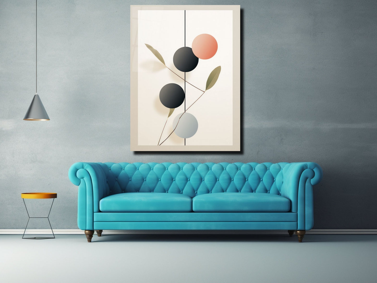 Minimalist Doğa Temalı Cam Tablo – Geometrik Bitki Desenli Duvar Dekoru