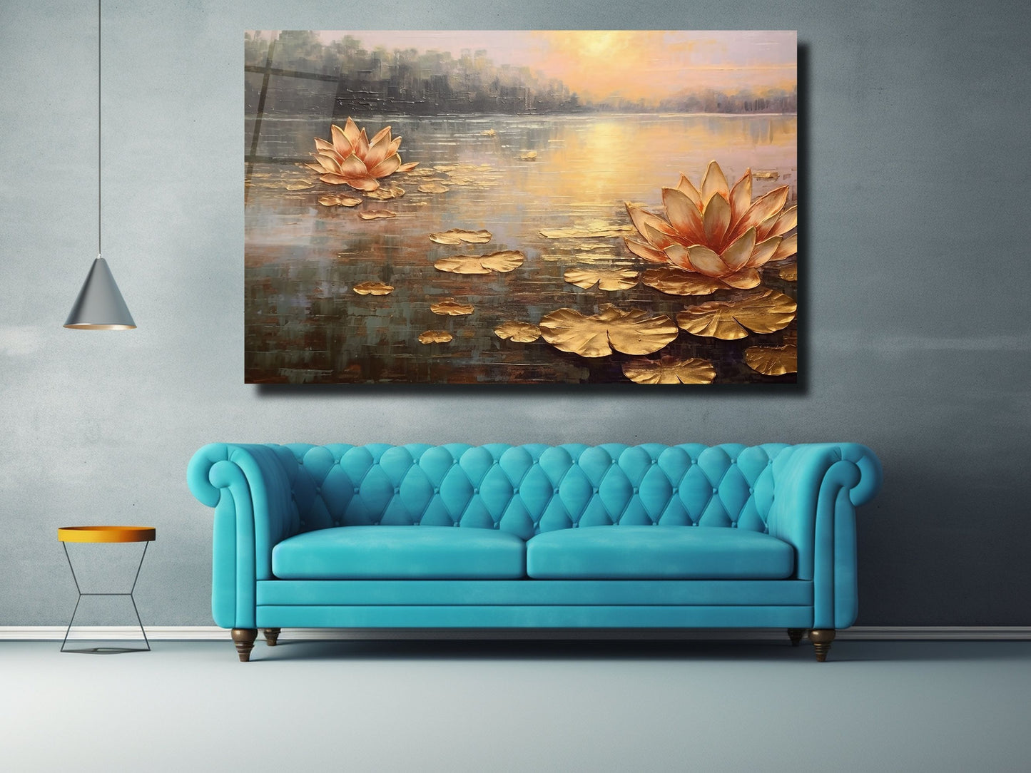 Gold Lotus Cam Tablo - Dekoratif Tablo
