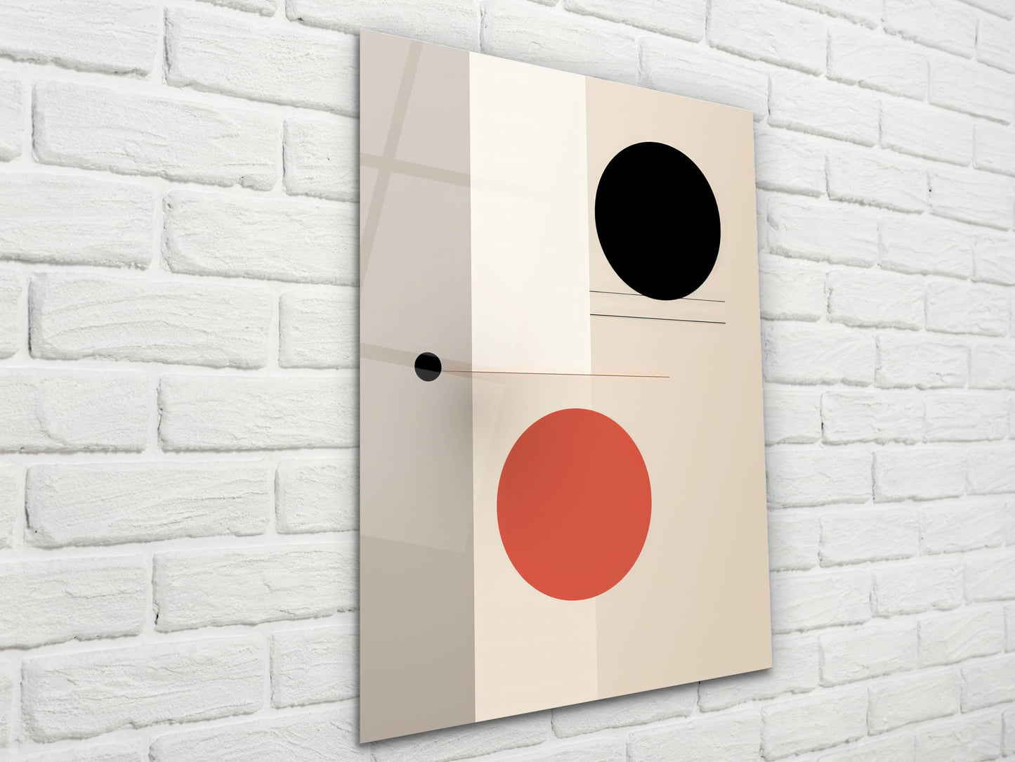 Siyah & Kiremit Renkli Daireler Cam Tablo – Minimalist Ev Dekoru