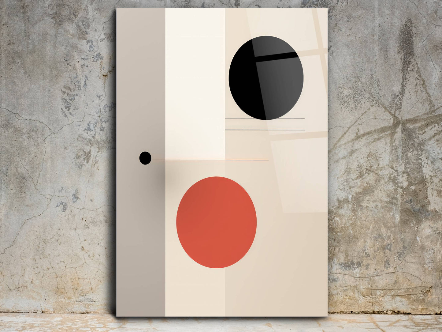 Siyah & Kiremit Renkli Daireler Cam Tablo – Minimalist Ev Dekoru
