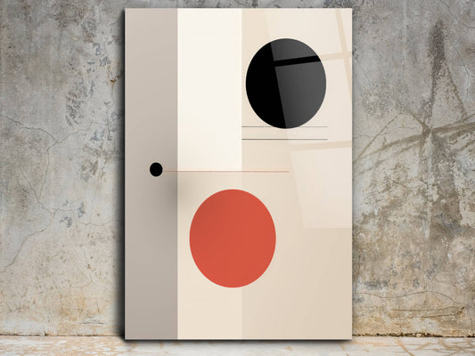 Siyah & Kiremit Renkli Daireler Cam Tablo – Minimalist Ev Dekoru
