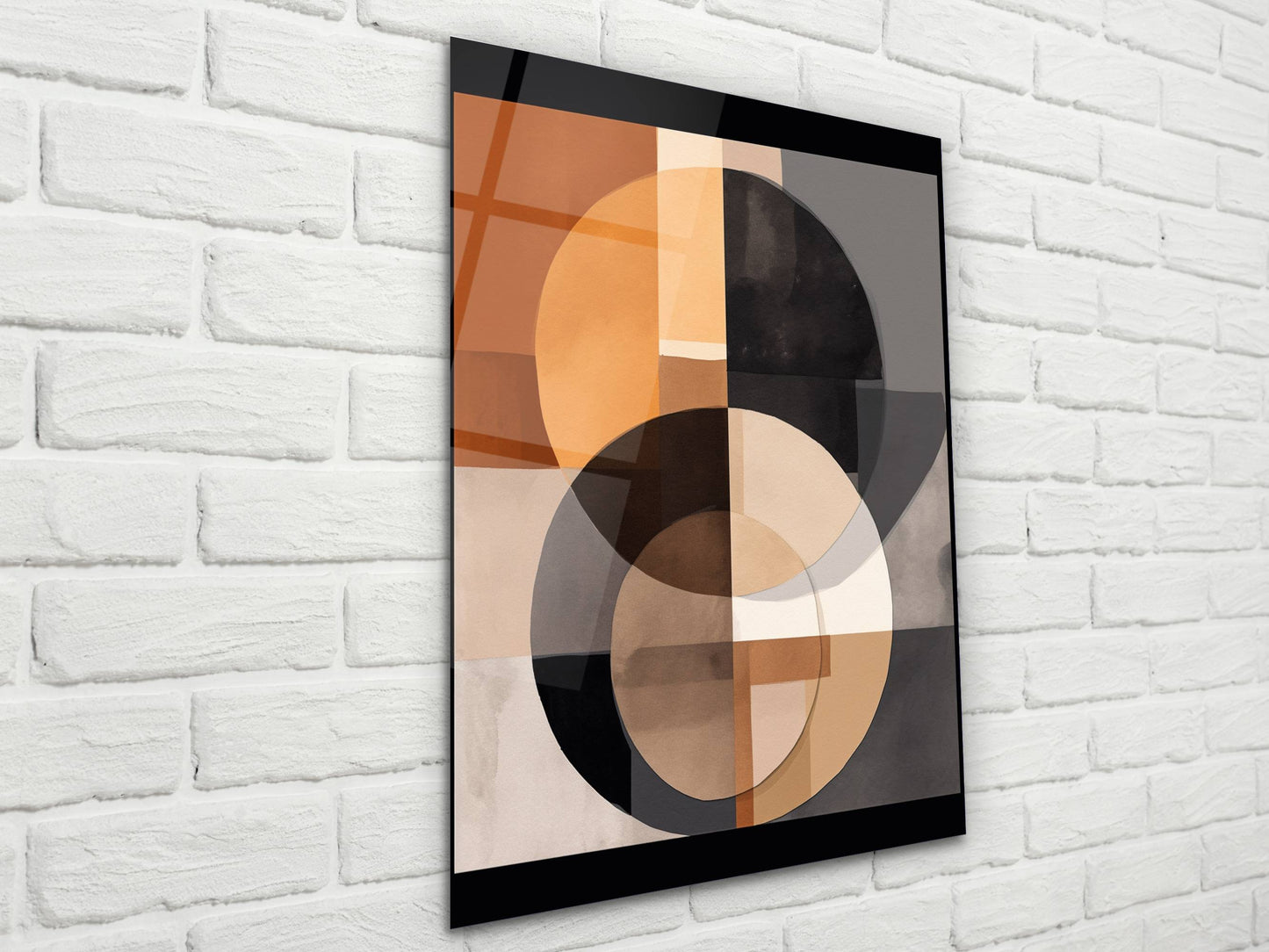 Kahve Tonlarında Soyut Cam Tablo – Geometrik Modern Duvar Tablosu