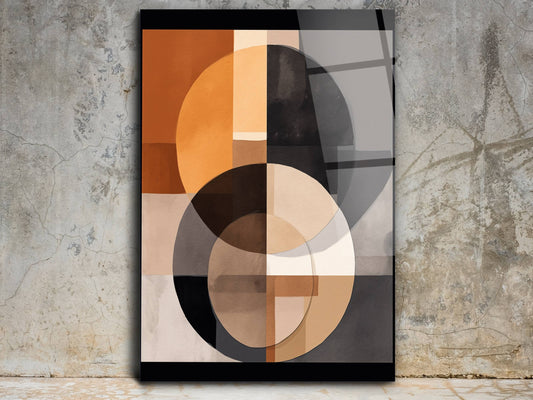 Kahve Tonlarında Soyut Cam Tablo – Geometrik Modern Duvar Tablosu