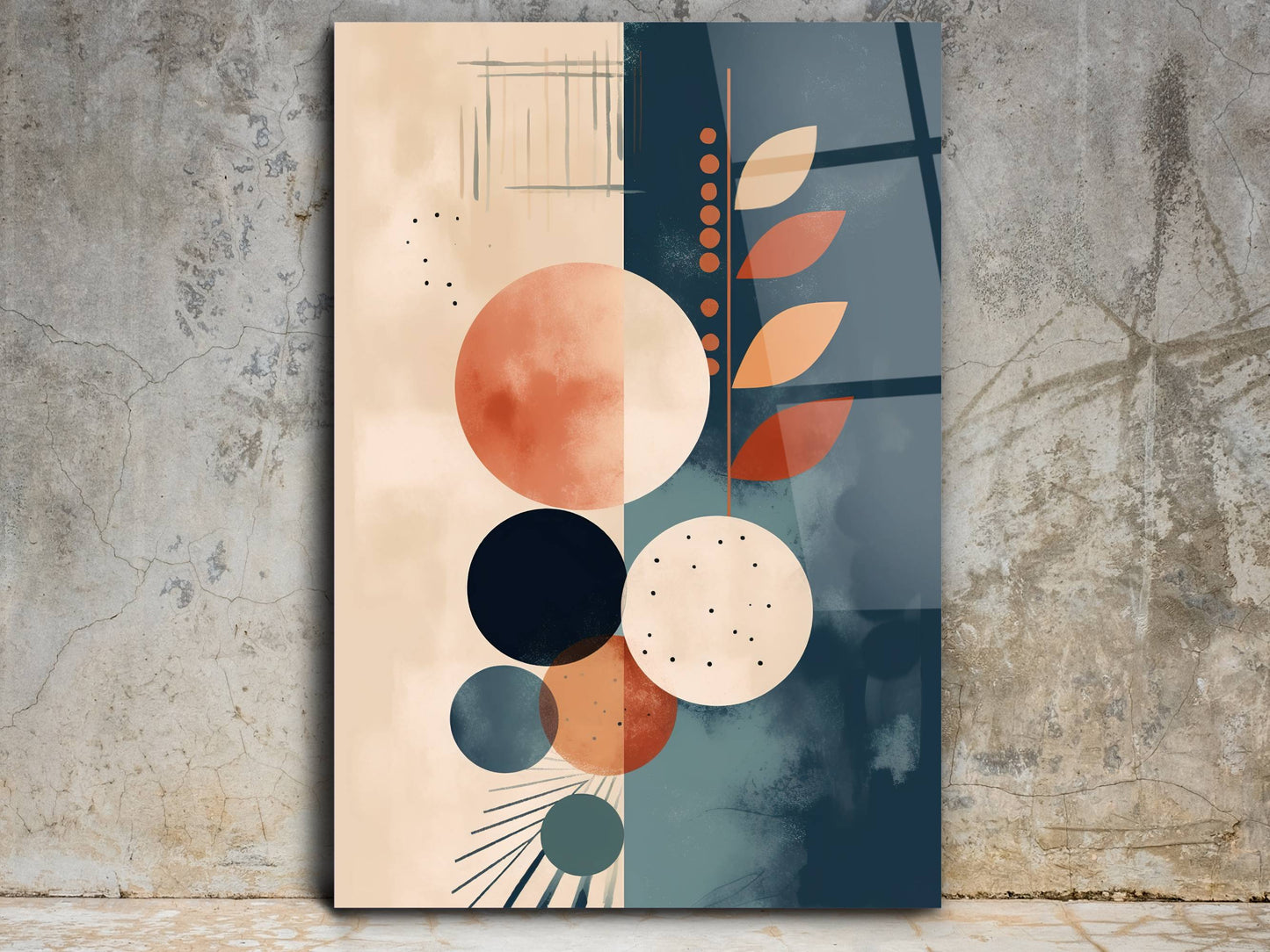 Minimalist Geometrik Desenli Cam Tablo – Modern Soyut Duvar Dekoru