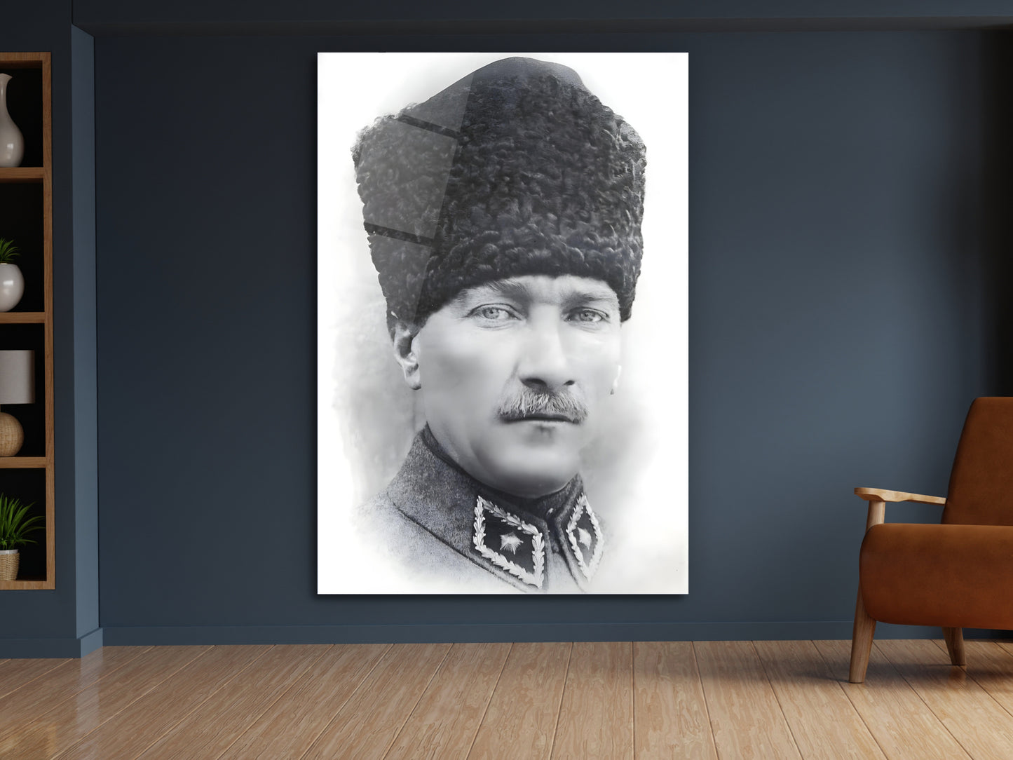 Siyah Beyaz Mustafa Kemal Atatürk Portresi Cam Tablo – Atatürk Tablosu - Modern Ev ve Ofis Dekoru