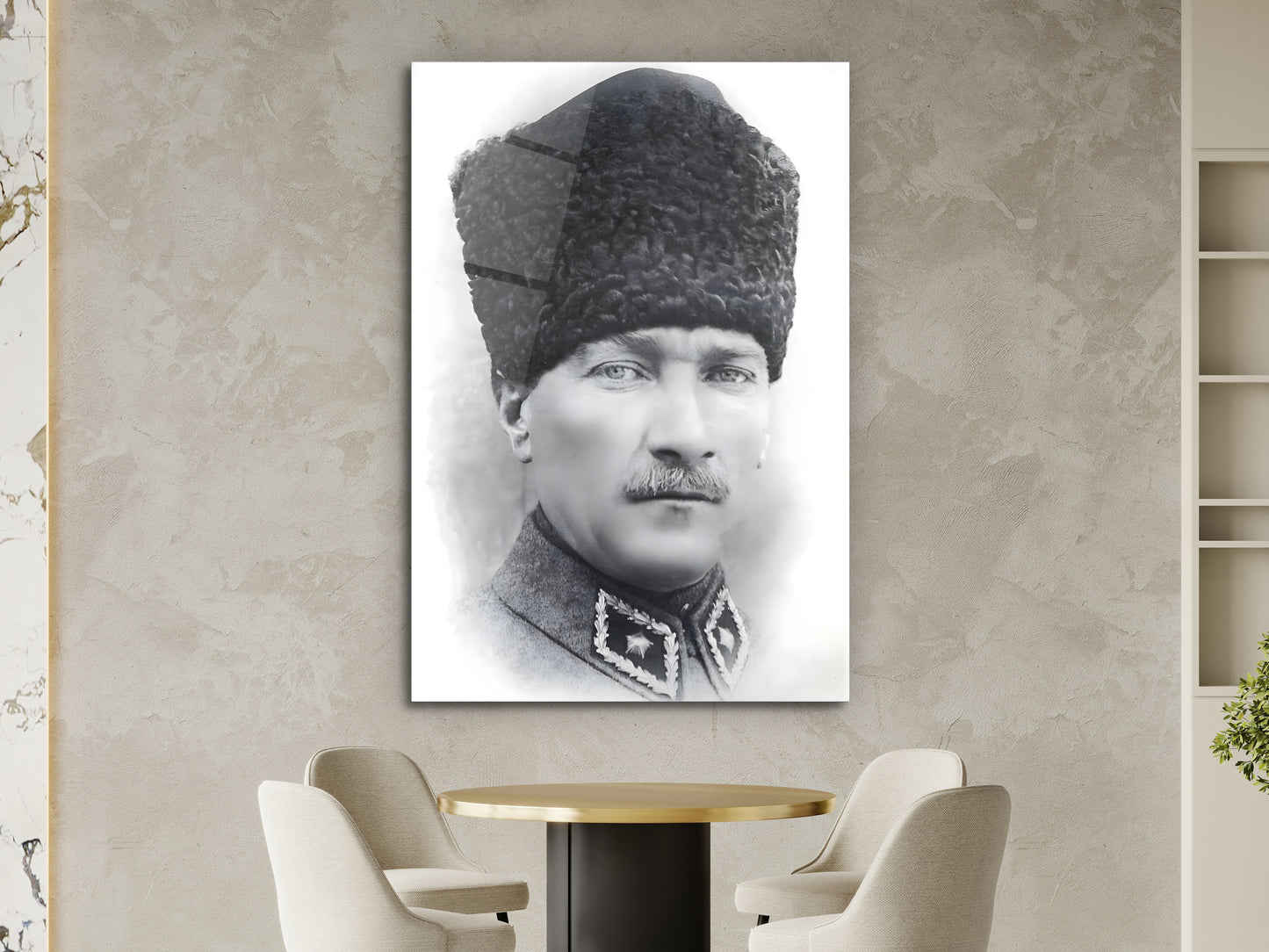 Siyah Beyaz Mustafa Kemal Atatürk Portresi Cam Tablo – Atatürk Tablosu - Modern Ev ve Ofis Dekoru