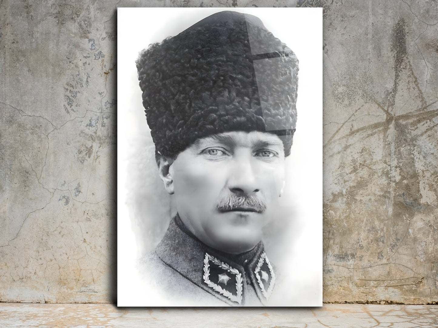 Siyah Beyaz Mustafa Kemal Atatürk Portresi Cam Tablo – Atatürk Tablosu - Modern Ev ve Ofis Dekoru
