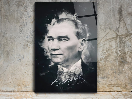 Atatürk Cam Tablo – Nostaljik Atatürk Tablosu - Modern Ev ve Ofis Dekoru