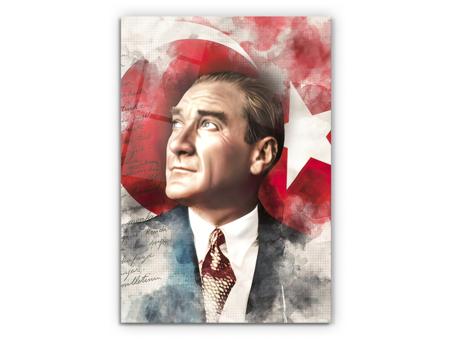 Atatürk ve Türk Bayrağı  Cam Tablo – Nostaljik Atatürk Tablosu - Modern Ev ve Ofis Dekoru