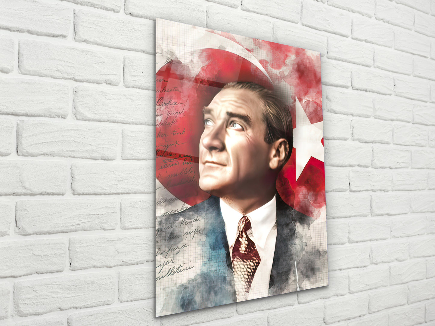 Atatürk ve Türk Bayrağı  Cam Tablo – Nostaljik Atatürk Tablosu - Modern Ev ve Ofis Dekoru