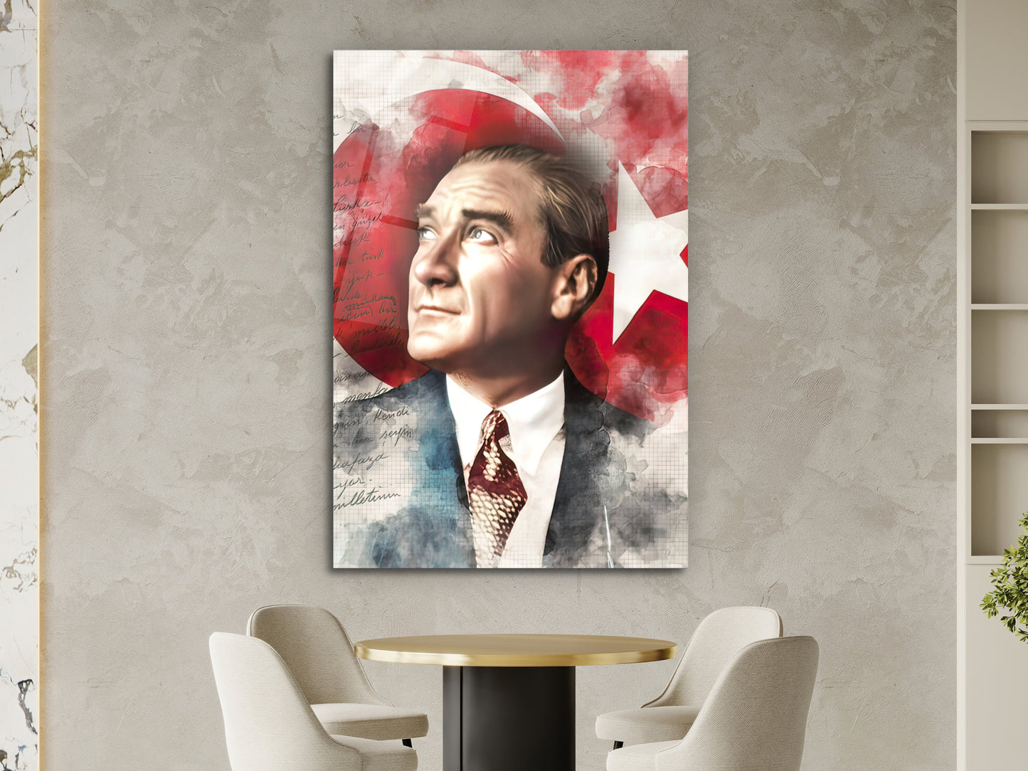 Atatürk ve Türk Bayrağı  Cam Tablo – Nostaljik Atatürk Tablosu - Modern Ev ve Ofis Dekoru