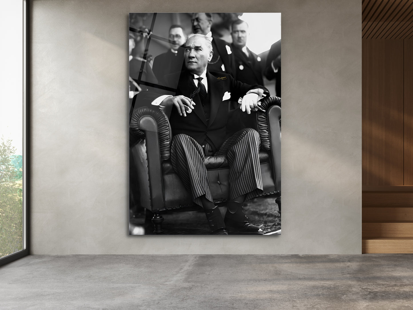 Siyah Beyaz Atatürk Cam Tablo – Nostaljik Atatürk Tablosu - Modern Ev ve Ofis Dekoru