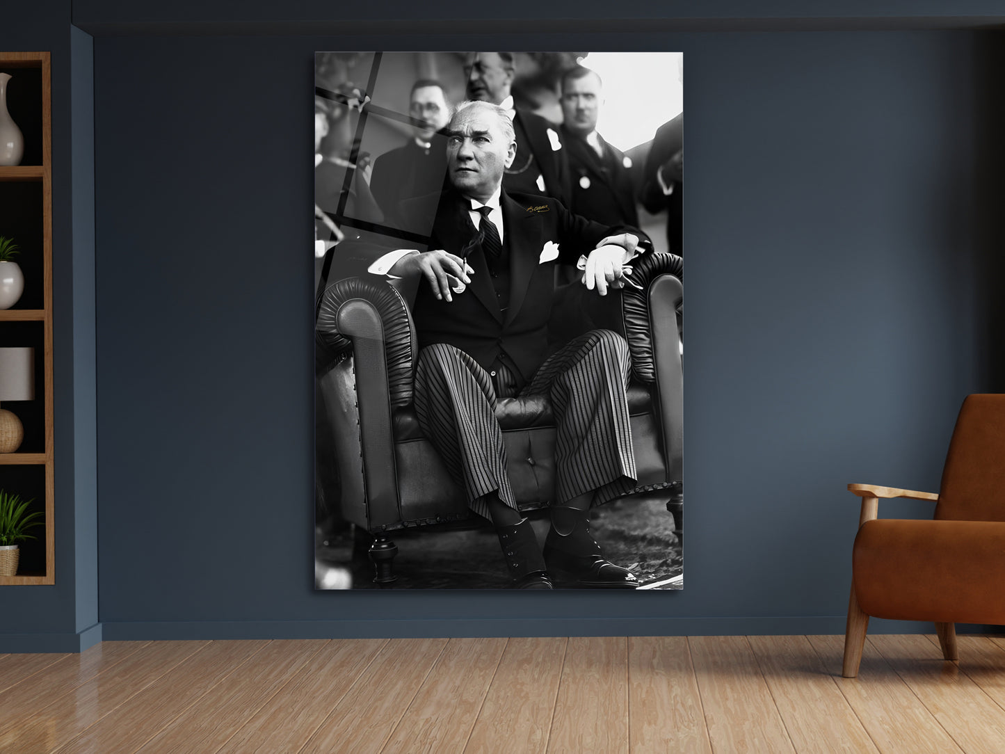 Siyah Beyaz Atatürk Cam Tablo – Nostaljik Atatürk Tablosu - Modern Ev ve Ofis Dekoru