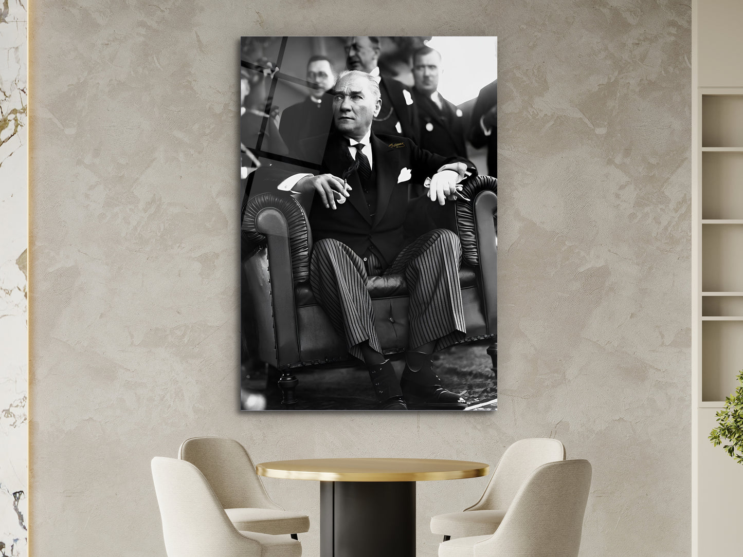 Siyah Beyaz Atatürk Cam Tablo – Nostaljik Atatürk Tablosu - Modern Ev ve Ofis Dekoru