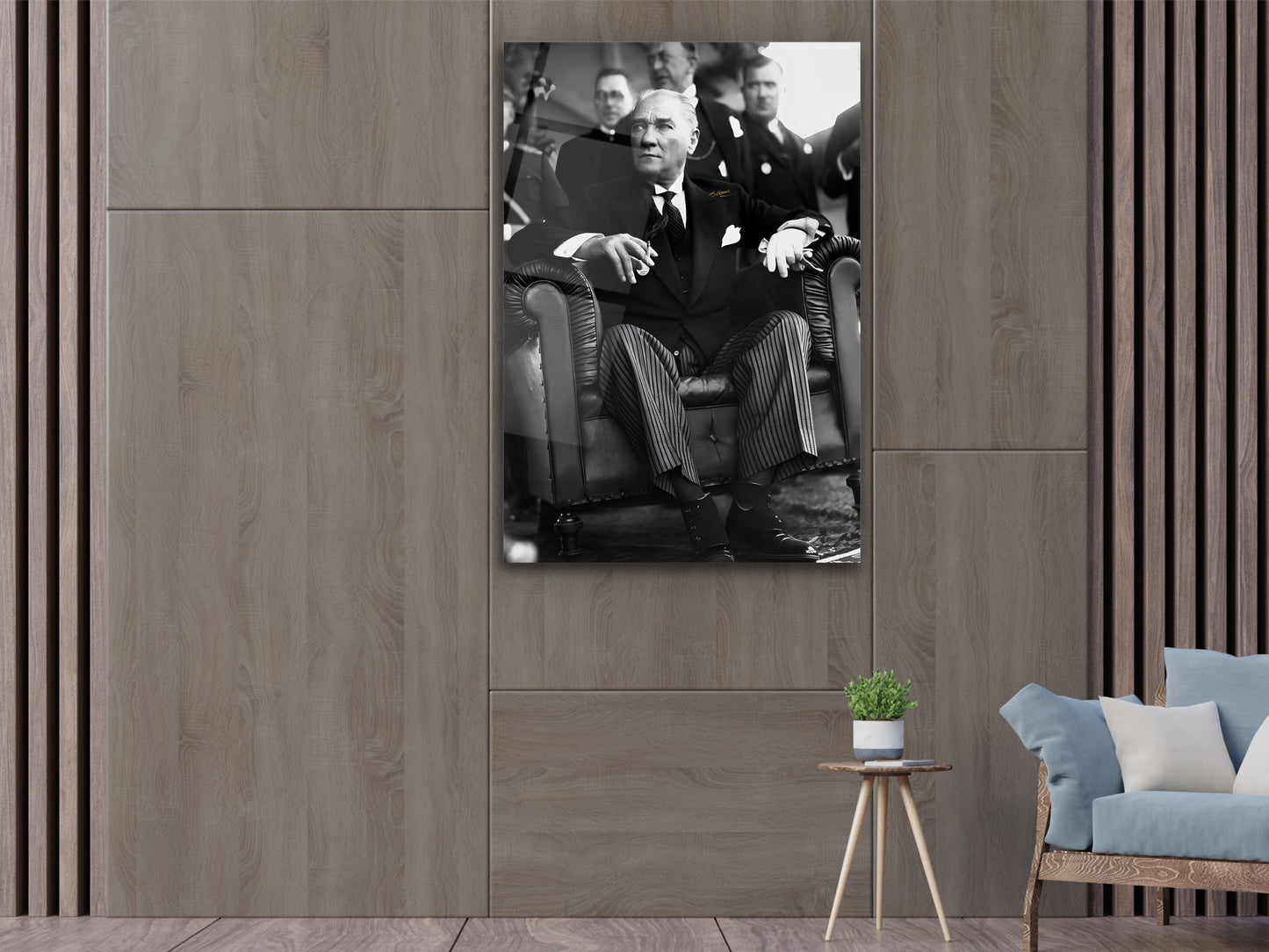 Siyah Beyaz Atatürk Cam Tablo – Nostaljik Atatürk Tablosu - Modern Ev ve Ofis Dekoru