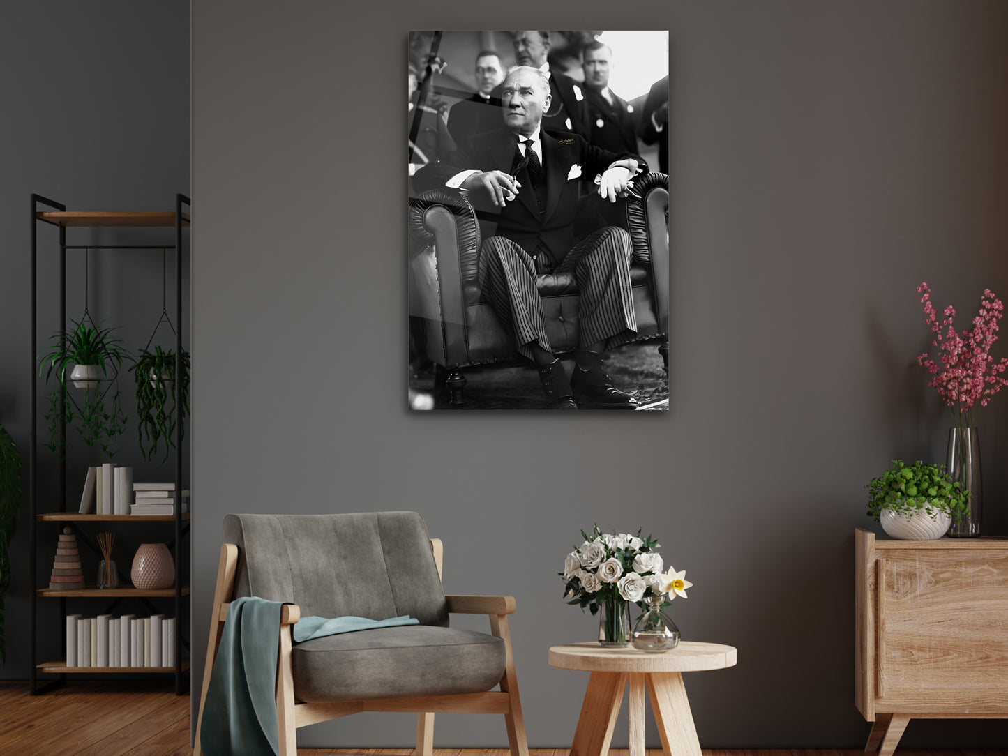 Siyah Beyaz Atatürk Cam Tablo – Nostaljik Atatürk Tablosu - Modern Ev ve Ofis Dekoru