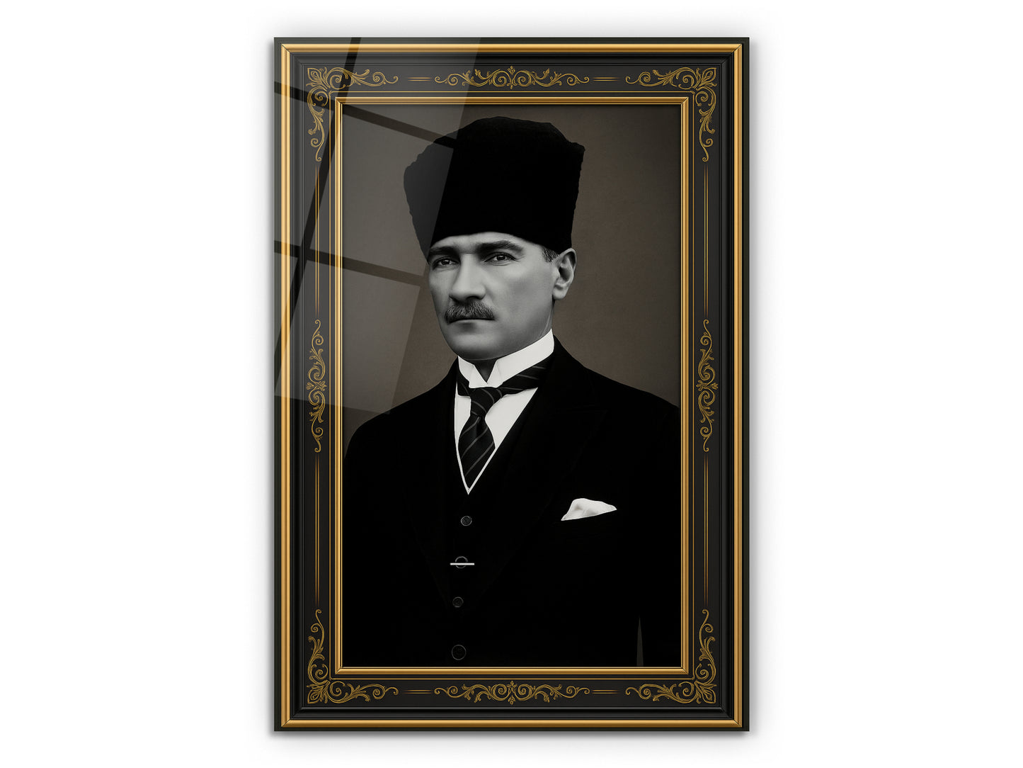 İmzalı Atatürk Portresi Cam Tablo - Atatürk Tablosu - Modern Ev ve Ofis Dekoru
