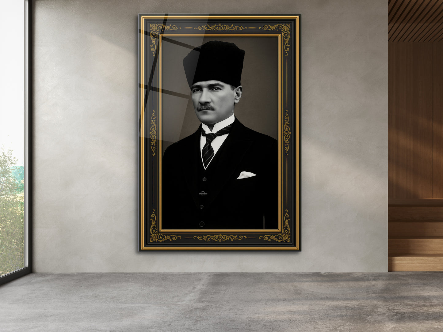 İmzalı Atatürk Portresi Cam Tablo - Atatürk Tablosu - Modern Ev ve Ofis Dekoru