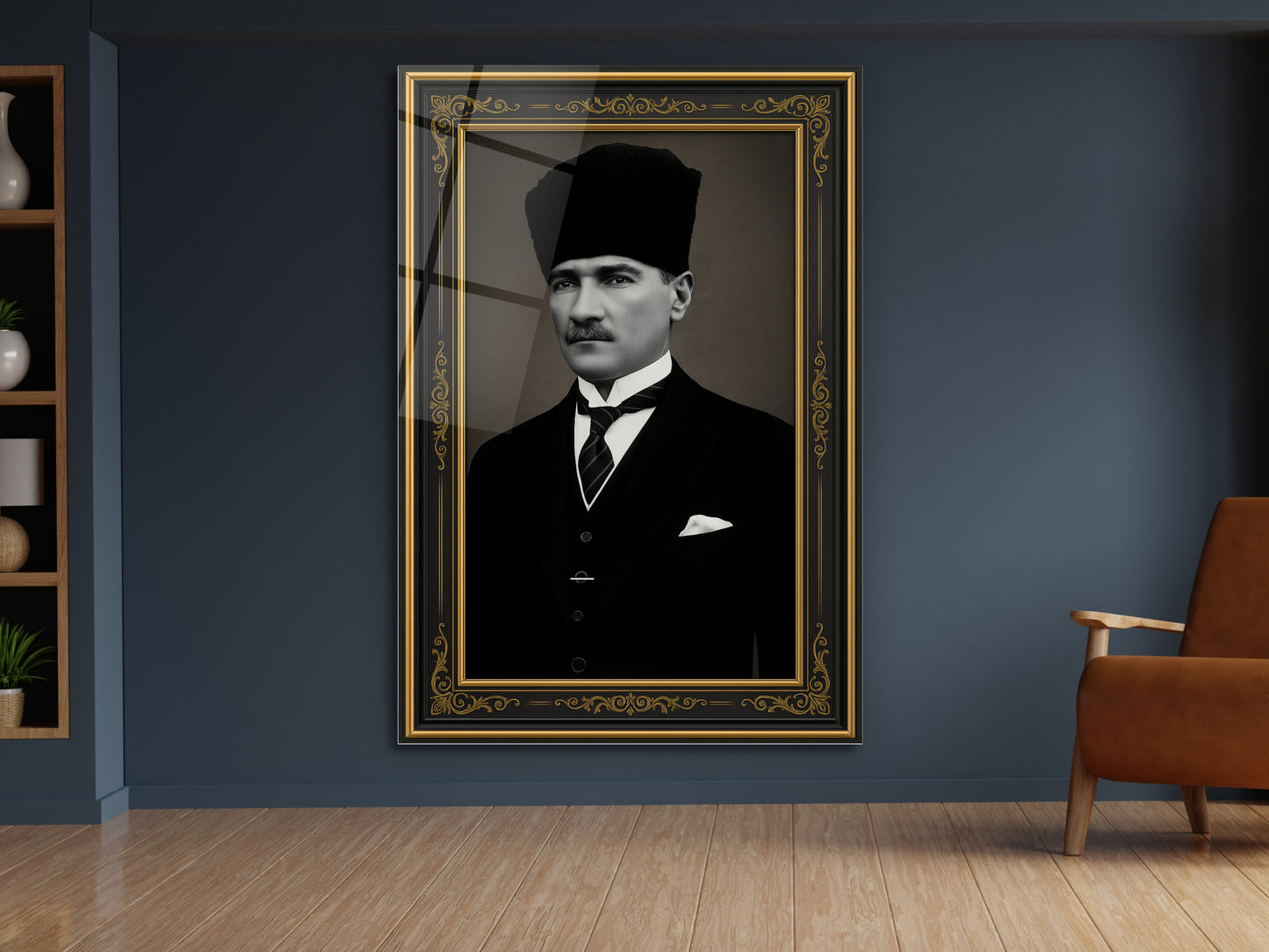 İmzalı Atatürk Portresi Cam Tablo - Atatürk Tablosu - Modern Ev ve Ofis Dekoru