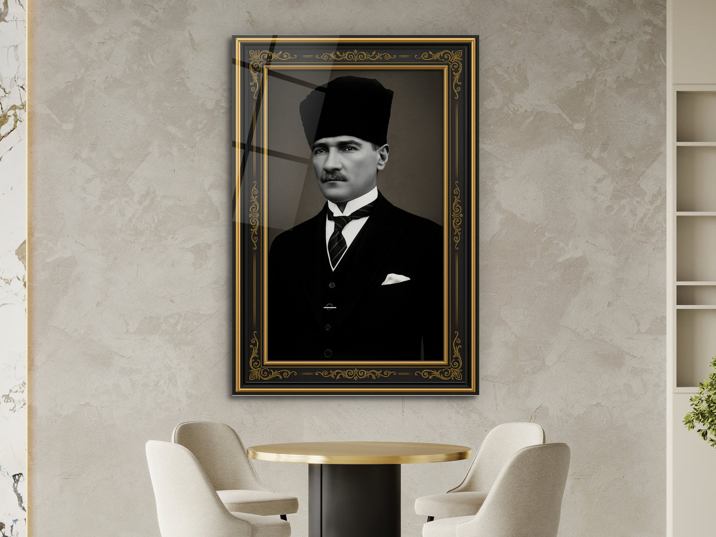 İmzalı Atatürk Portresi Cam Tablo - Atatürk Tablosu - Modern Ev ve Ofis Dekoru
