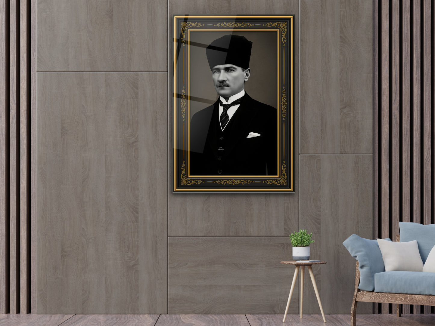 İmzalı Atatürk Portresi Cam Tablo - Atatürk Tablosu - Modern Ev ve Ofis Dekoru