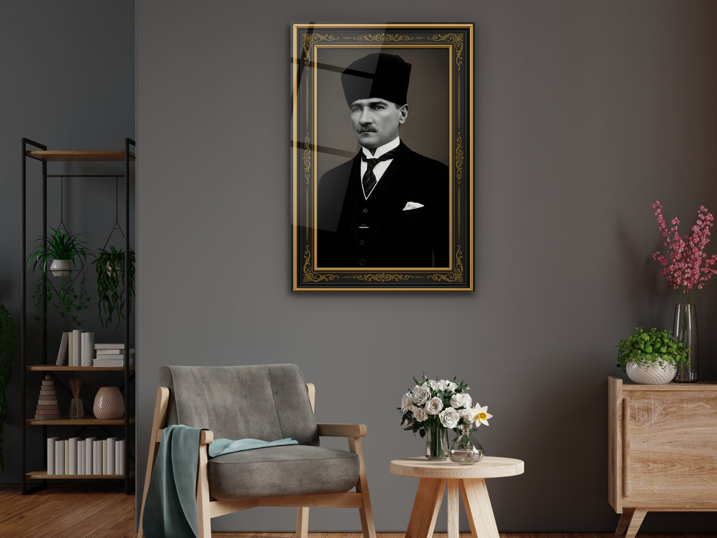 İmzalı Atatürk Portresi Cam Tablo - Atatürk Tablosu - Modern Ev ve Ofis Dekoru
