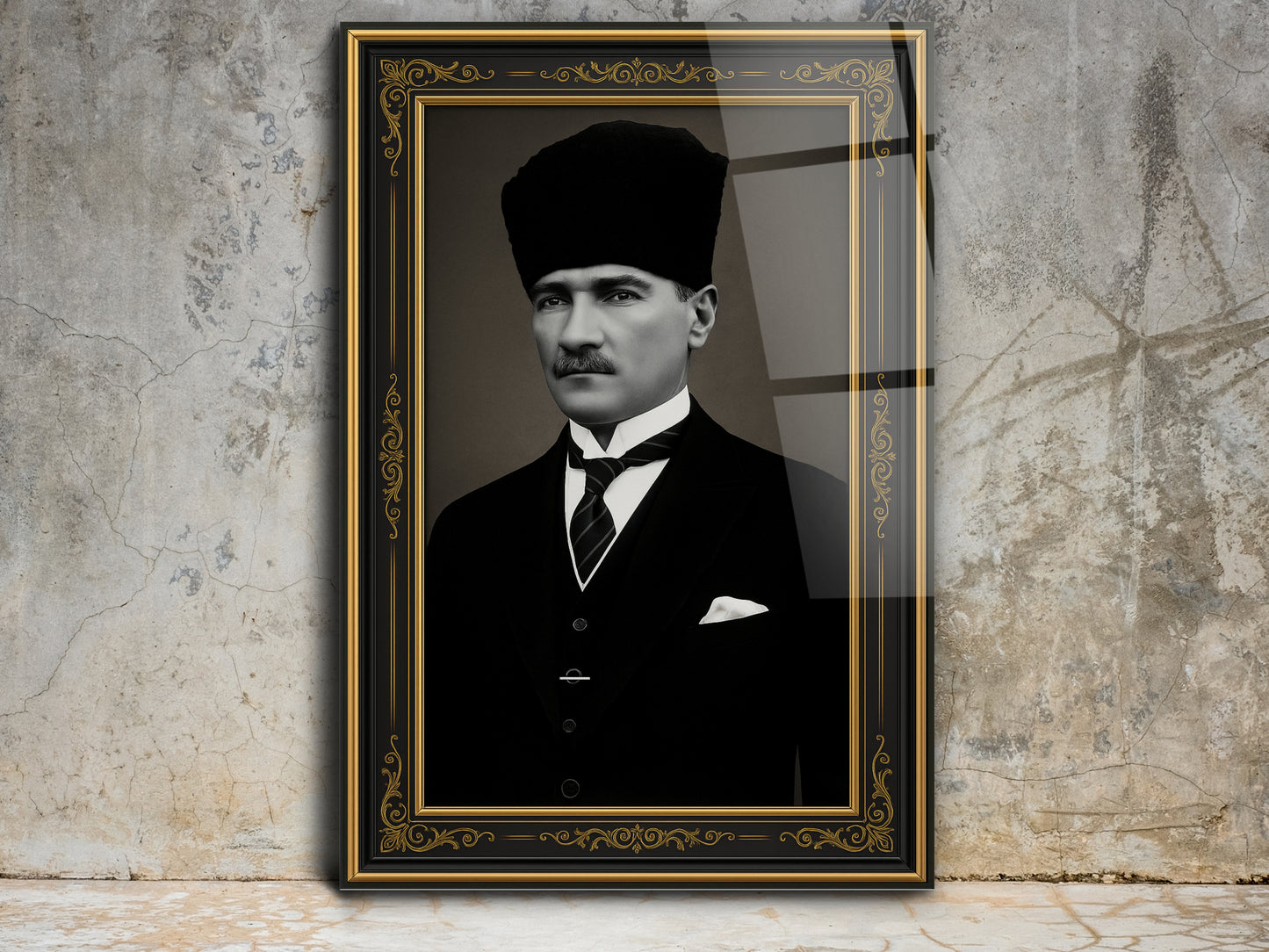 İmzalı Atatürk Portresi Cam Tablo - Atatürk Tablosu - Modern Ev ve Ofis Dekoru