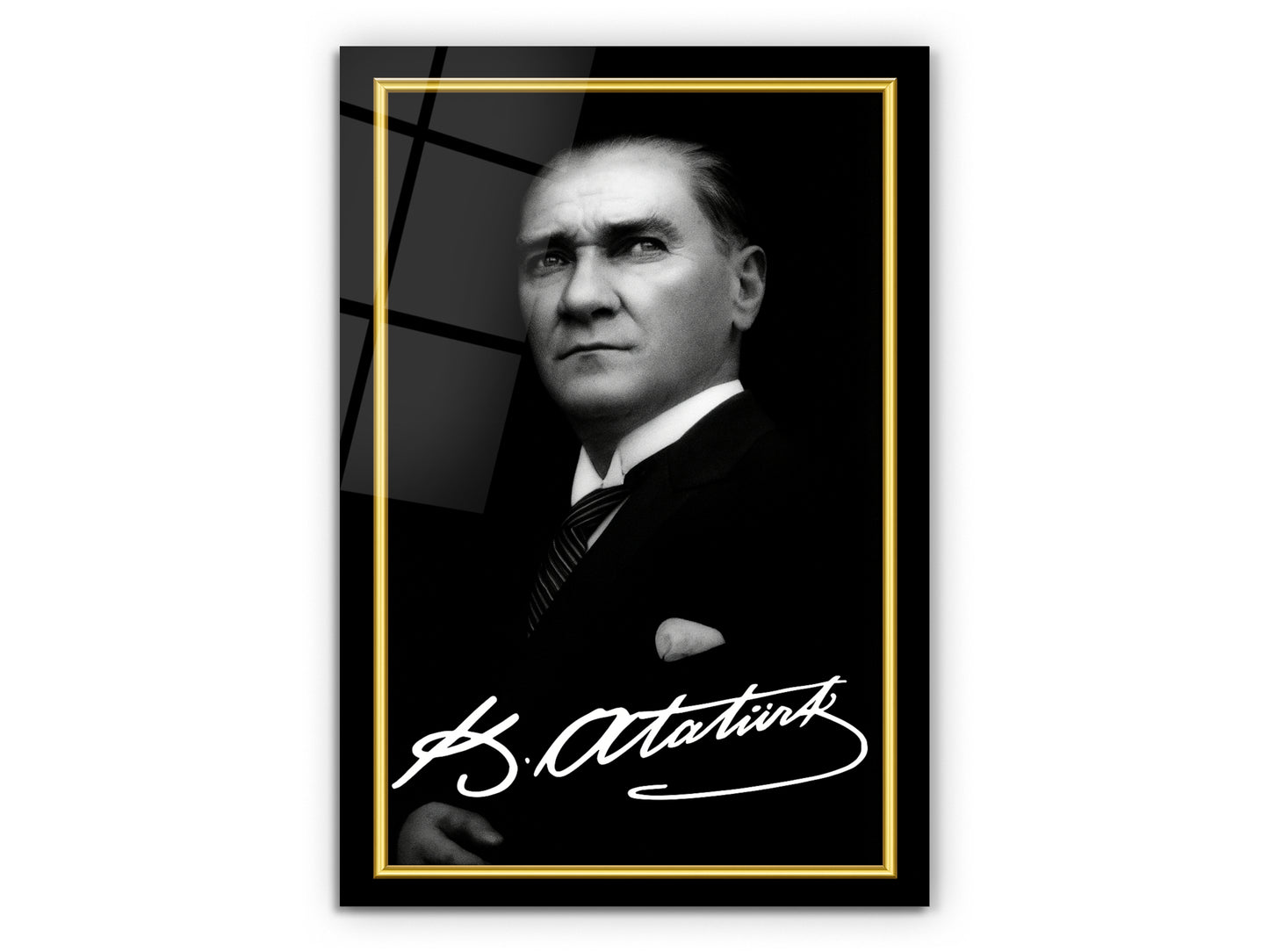 İmzalı Atatürk Portresi Cam Tablo - Atatürk Tablosu - Modern Ev ve Ofis Dekoru
