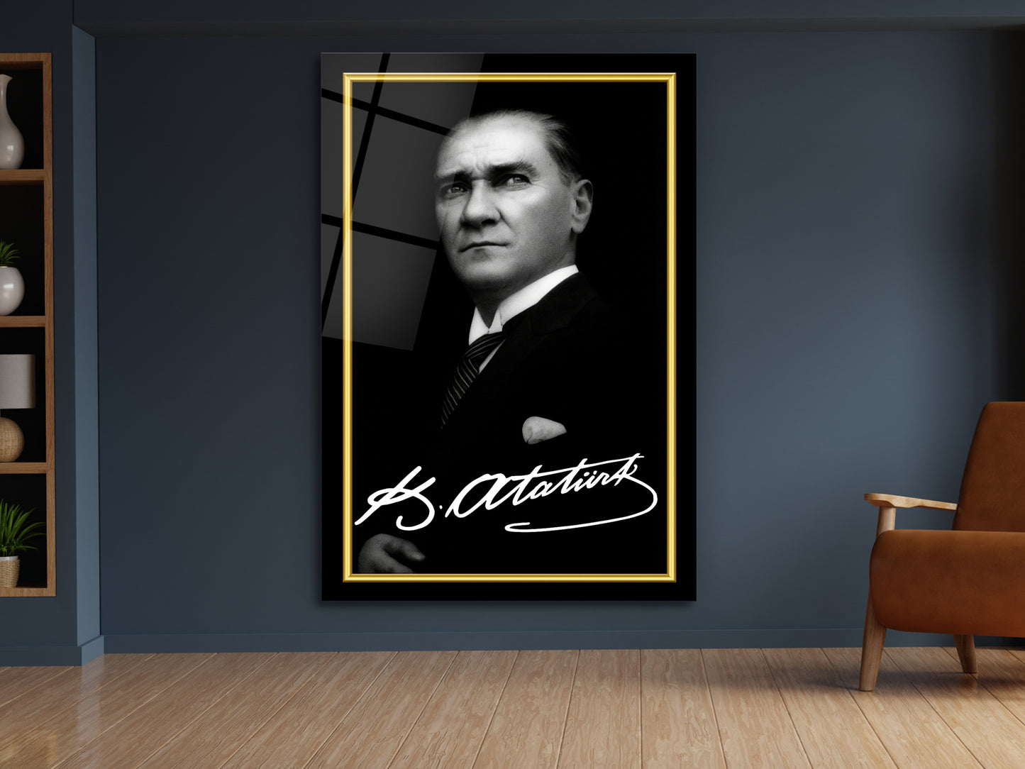 İmzalı Atatürk Portresi Cam Tablo - Atatürk Tablosu - Modern Ev ve Ofis Dekoru